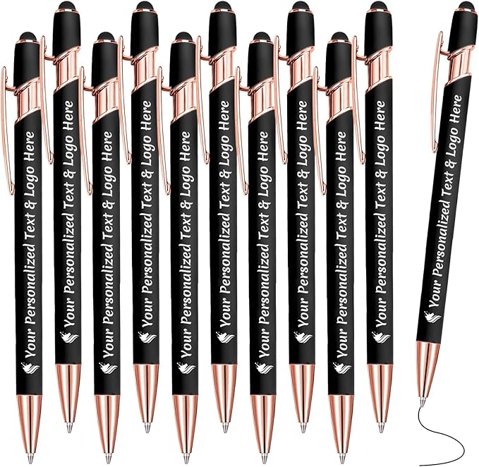 STREADVE Personalized Custom Pens 10 Engraved Writing Pen with Name Logo, Customized Promotional Items Stylus Pen Gifts for Men Women Realtor Nurse Wedding Business, Black
