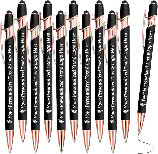 STREADVE Personalized Custom Pens 10 Engraved Writing Pen with Name Logo, Customized Promotional Items Stylus Pen Gifts for Men Women Realtor Nurse Wedding Business, Black