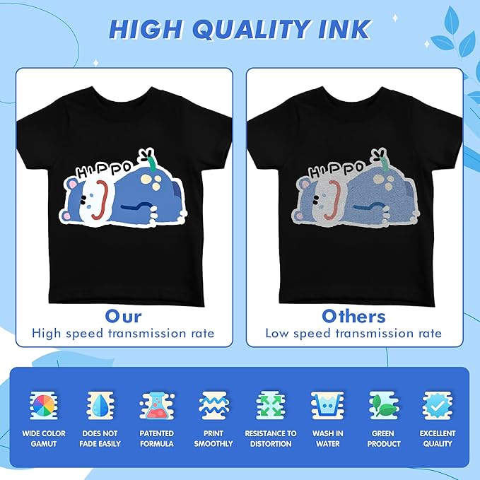 Premium DTF Ink 6000 ml, DTF Transfer Ink for PET Film, Refill Ink for printheads ET-8550, XP-15000, XP600, I3200, L1800, Direct to Film Heat Transfer Printing, 1000ml x 6 (2W+BKCMY)