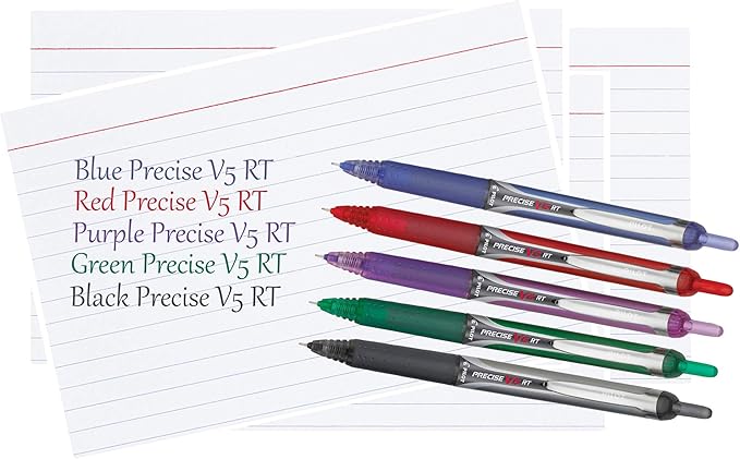 Precise V5 RT Retractable Rolling Ball Pens, Extra Fine Point (.5mm), Black Ink, 7-pk; Premium Comfort Grip, Bundle with Plastic Reusable Pouch