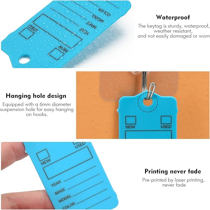 200 Car Key Tags with Labels Plastic Car Dealership Key Tags Self Locking Automotive Identifiers Blank Shop Labels with One Pen (Blue)