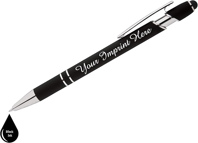 Up to 500 Pcs Custom Pens Bulk | Rainbow of Colors | Soft-Touch Metal Black Ink Personalized with Name or Message (Black, 25 pcs)