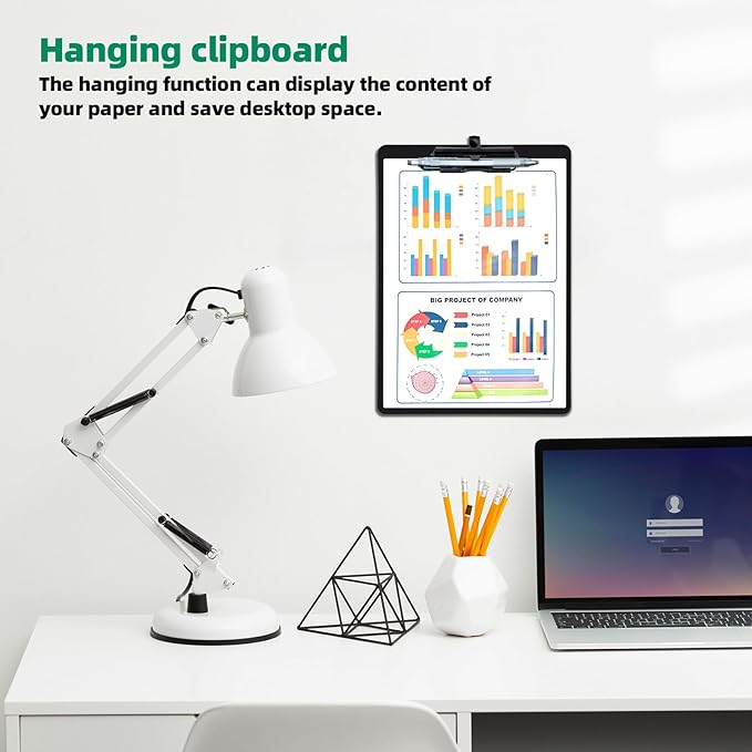 Black Clipboard with Pen Holder, Set of 6 Plastic Clipboard with Low Profile Metal Clip, Hanging Clip boards Holds 8.5x11 Inch Papers, Standard A4 Letter Size Clip Boards for Offices & School