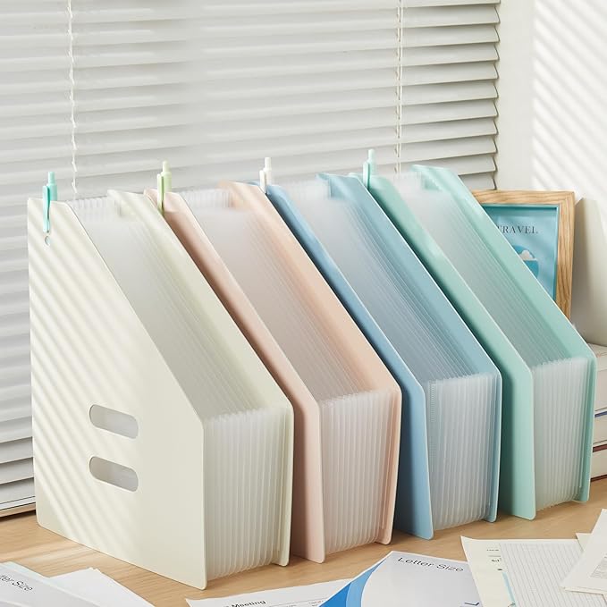 2-Piece Vertical Accordion Folder Manager, 13 Grid Expansion Pages, Vertically Opened Storage Bag for organizing Materials, School, Home, and Office letterhead, Gray