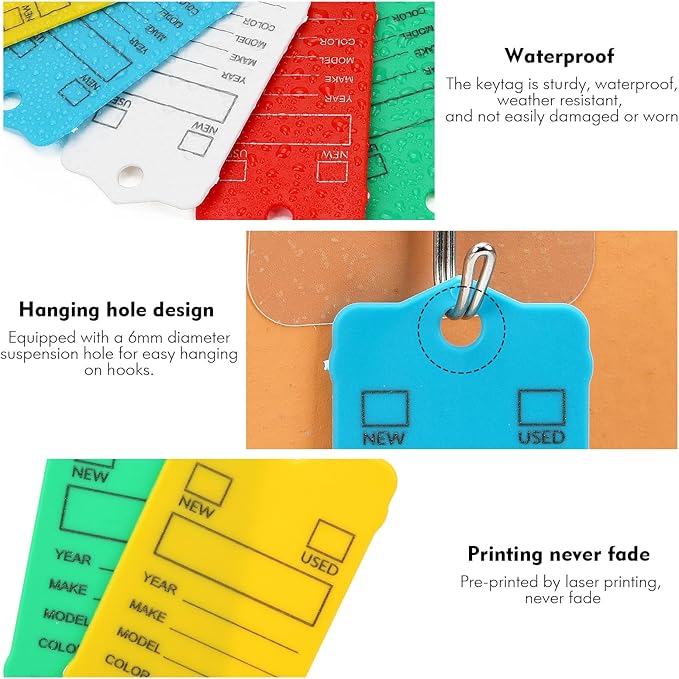 50 Car Key Tags with Labels Plastic Car Dealership Key Tags Self Locking Automotive Identifiers Blank Shop Labels with One Pen (Mixed Color)
