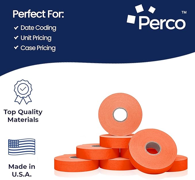 Perco Fluorescent Red Pricing Labels for Monarch 1136 Price Gun - 8 Rolls, 14,000 Pricemarking Labels