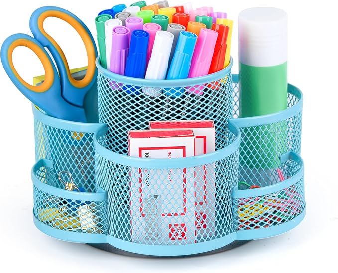 Pen Holder for Desk, Rotating Pencil Holder, Cup Holder for Desk Office, Pen Organizer (Sky Blue)