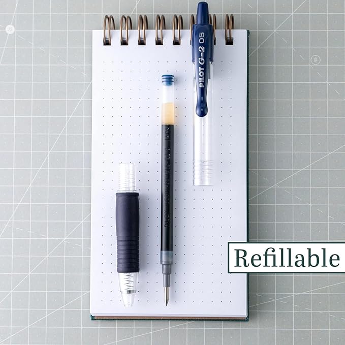 G2 Retractable Premium Gel Ink Roller Ball Pens Extra Fine Point (.5mm) Black/Blue Ink 8 pack; Refillable & Premium Comfort Grip Bundle with Plastic Reusable Pouch