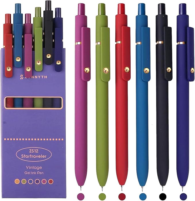 ITAWIXS Colorful Gel Pens, 6Pcs 0.5mm Fine Point Retractable Multi Colored Pens for Journaling, Sketching, School Supplies Gifts for Women Teens
