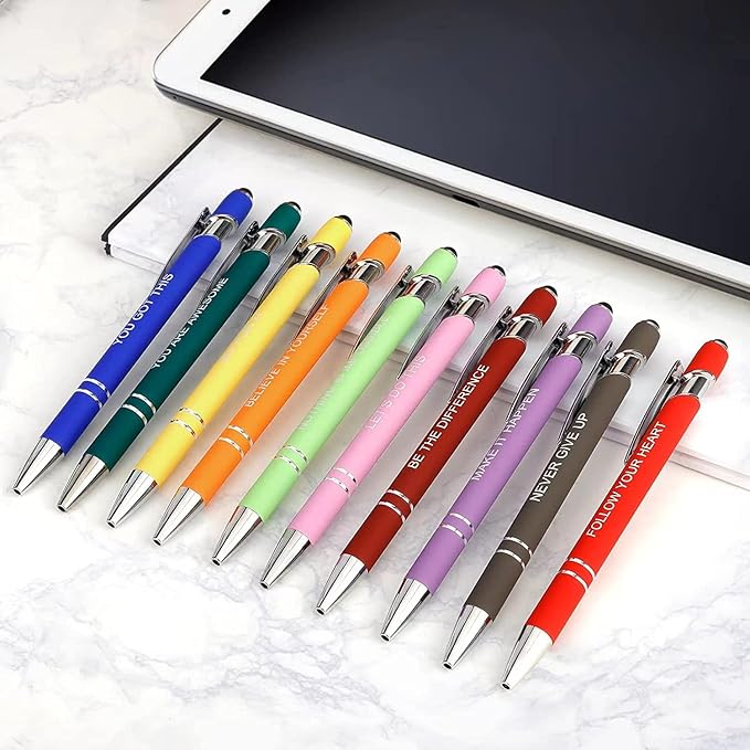 20 Pieces Inspirational Pens, Motivational Ballpoint Pen with Stylus Tip Funny Ink Pens Bulk Inspirational Gifts for Women Coworkers Office Supplies Black Ink