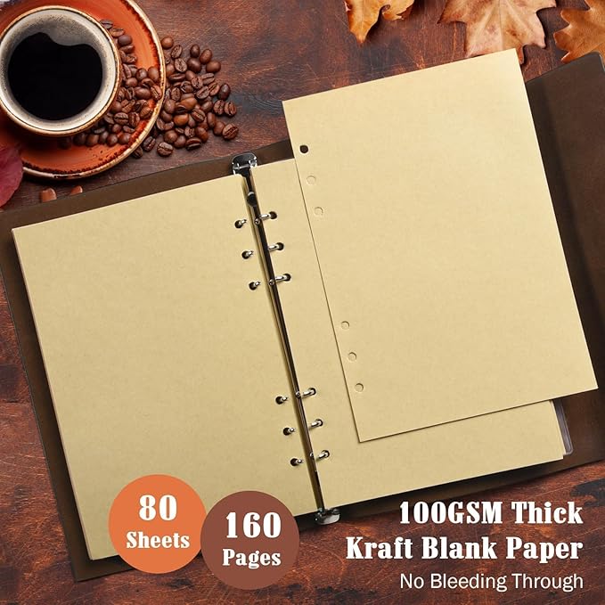 OMEYA PU Leather Journal Notebook, Travel Journal with 2 Pockets, Vintage Refillable Journal for Writing, Diary Journal for Women, Men, Girls and Boys, 100GSM Blank Paper, 160 Pages (Green A6)