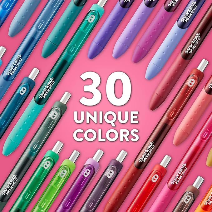 Paper Mate InkJoy Gel Pens, Black Ink, Medium Point (0.7mm), 3 Count, Bundle with Plastic Reusable Pouch
