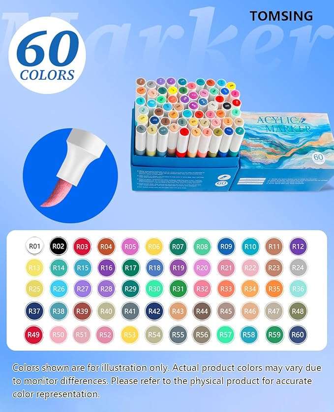 60 Brush Markers Pens,Water-based Ink and Quick-Drying,Painting Supplies Perfect for Plastic Sheets Fabric Bags Ceramics Stone Pottery Wood and Handmade Crafts（60 Colors）