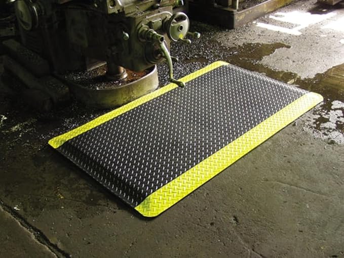 Rhino Mats, American Classic Diamond Anti-Fatigue Mats, Industrial Ergonomic Comfort Standing Mat for Work, Home, Garage, Office, Kitchen or Anywhere (Black/Yellow 9/16" Thick, 4 FT. x 23 FT.)