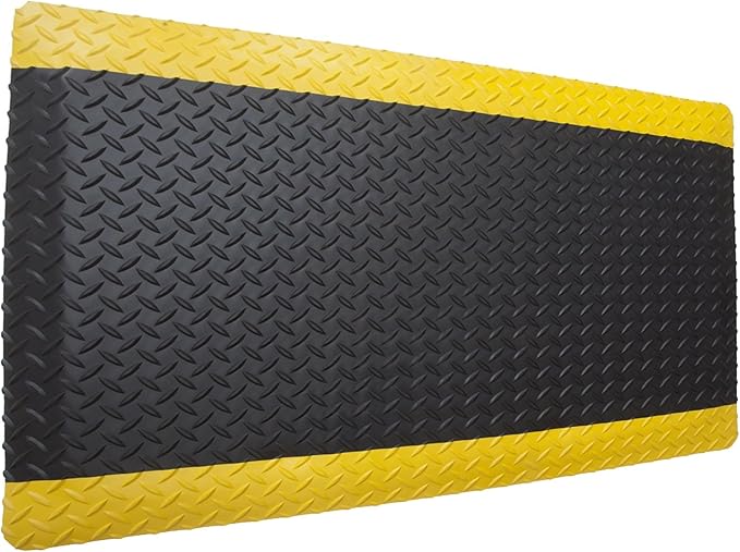 Rhino Mats, American Classic Diamond Anti-Fatigue Mats, Industrial Ergonomic Comfort Standing Mat for Work, Home, Garage, Office, Kitchen or Anywhere (Black/Yellow 9/16" Thick, 4 FT. x 7 FT.)