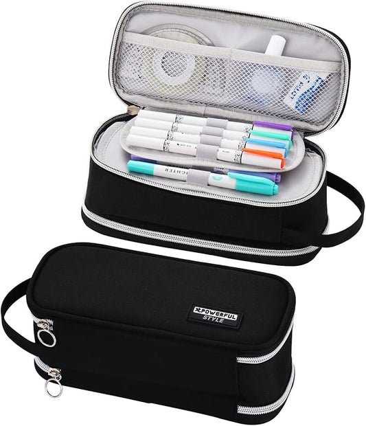Dugio Big Pencil Case for Boys Teens Kids Zipper Pencil Pouch with Handle Organizer Pencil Bag Aesthetic Pencil Box for School Black