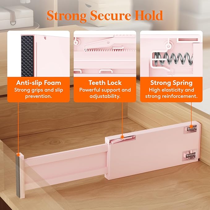 Lifewit 24 Pack Drawer Dividers 4" High, 11-17" Adjustable Dresser Drawer Organizers for Clothes, Expandable Dresser Separators in Bedroom/Bathroom/Kitchen/Vanity/Office Organization and Storage,Pink