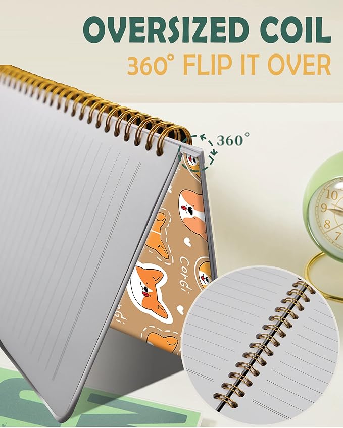 Ruled Spiral Writing Notebook,A5 Hardcover Lined College Journal for Women Lady Girl,Cute Strong Twin-Wire Binding with Premium Paper,8.4" X 6",Perfect for School,Office,Home Gifts(Cartoon Corgi Dog)