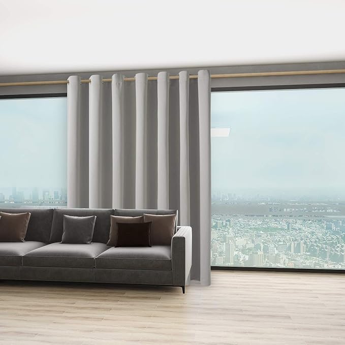 BONZER Room Divider Curtain Total Privacy Wall Extra Wide Grommet Room Darkening Curtains for Patio Sliding Glass Door, 108L x 108W Inch (9L x 9W ft), 1 Panel, Silver