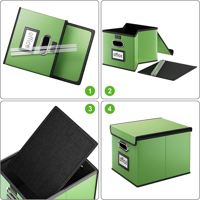 Huolewa Portable Leather File Organizer Storage Boxes, Collapsible File Folder Organizer Boxes with Lids, Document Organizer, Decorative Filing Box Cabinet for Letter/Legal File Folder Storage