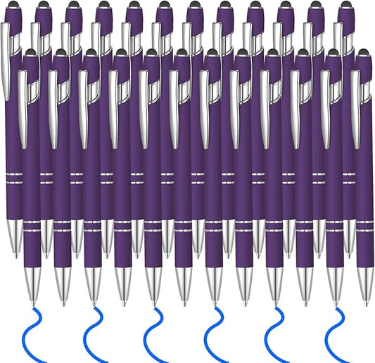 24 Pcs Blue Ink Ballpoint Pen with Stylus Tip 2 in 1 Ballpoint Pen 1.0 mm Blue Ink Metal Stylus Pen for Touch Screens Coworkers, Family, Colleagues, Office (Deep Purple)