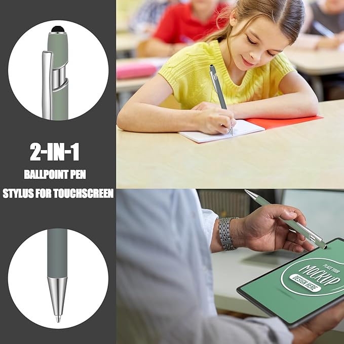 24 Pcs Blue Ink Ballpoint Pen with Stylus Tip 2 in 1 Ballpoint Pen 1.0 mm Blue Ink Metal Stylus Pen for Touch Screens Coworkers, Family, Colleagues, Office (Turquoise)