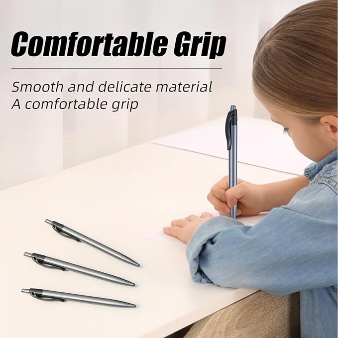 Retractable Black Ballpoint Pen for Smooth Writing 1.0mm Medium Pack of 100, Click pens with Comfort grip, Idea for Journaling, Planner, Note Taking Office School Supplies