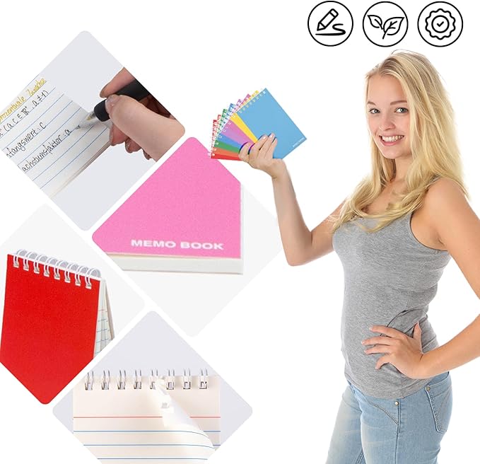 Koogel 20 Pads Mini Spiral Pocket Notebook, 3x5 Inch Lined Small Journals for Back to School, Colorful College Ruled Mini Memo Pads Tiny Note Book Sketchbook for School Office Supplies, 8 Colors