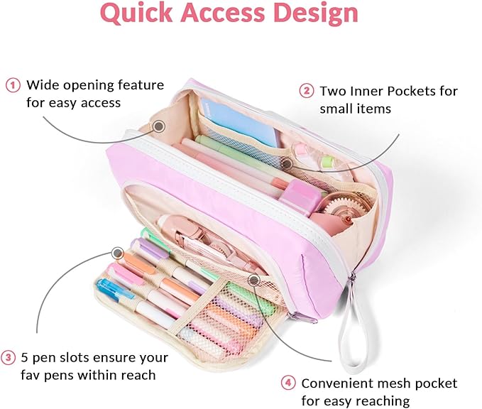 Sooez Big Capacity Pencil Case, Extra Large Pencil Pouch with Zipper Pocket, Wide Opening Pencil Bag, Portable Stationery Organizer, Cute Aesthetic School Office Supplies for Teens Girls, Sky Blue
