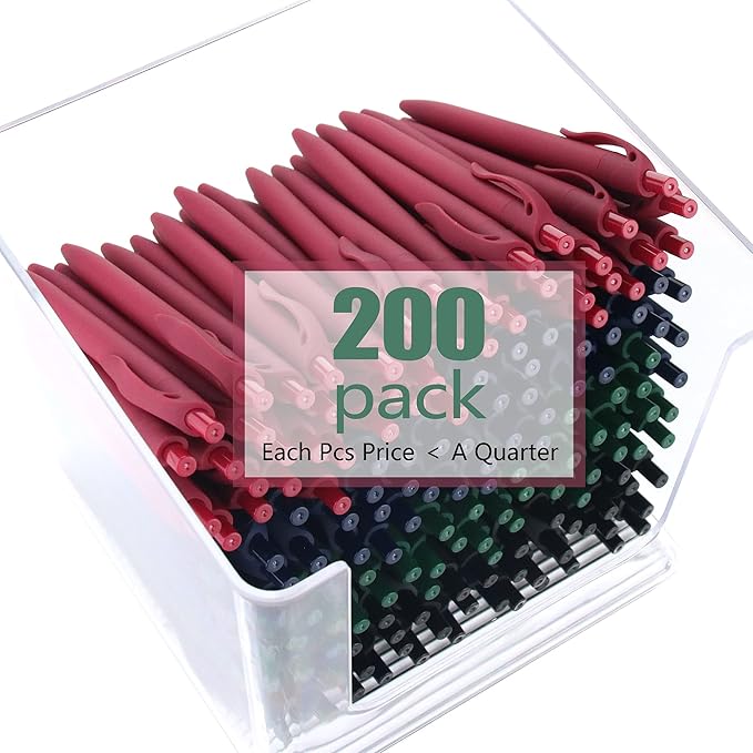 Deegtran Retractable Ballpoint Pens, 200 Pack, No Bleed, Medium Point, Smooth Ink, 1.0MM Black Ink