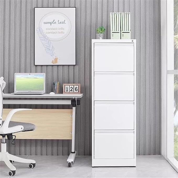 4 Drawer File Cabinet with Lock, Vertical File Cabinets for Home Office, Metal Filing Cabinets, Heavy Duty Steel Lockable Filing Storage Cabinet for Letter/Legal/A4/F4 Size Files, White