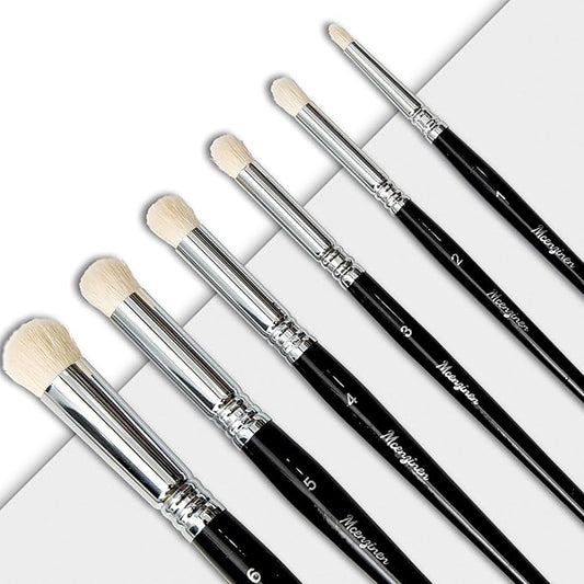 6 Pieces Exquisite Detail Paint Brush Set with Copper Tube and Special Double - Wire - Binding Process,Birch Wood Pen,Circular Grip. Suitable Oil,Watercolour,Acrylic,Digital Painting