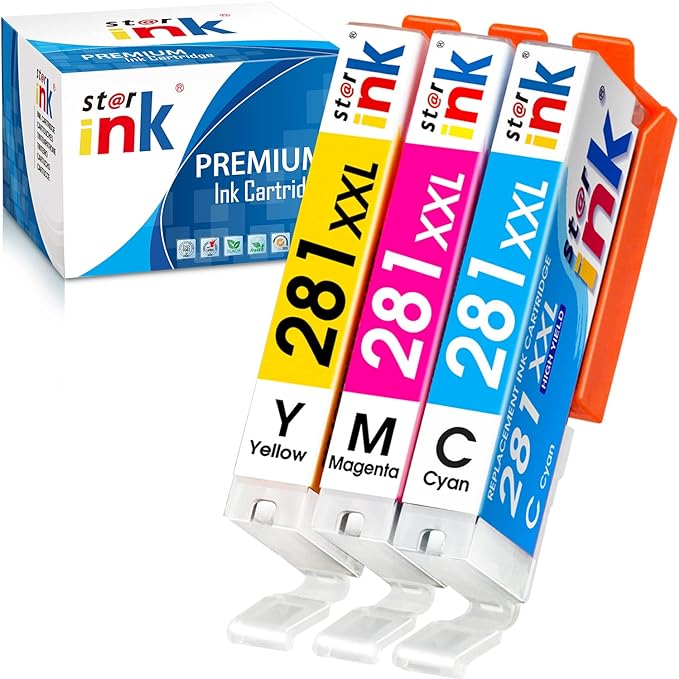 CLI-281XXL Cyan Magenta Yellow, Replacement for Canon 281 Ink cartridges Compatible with Canon TR8620a TR8520 TR8620 TS9120 TR7520 TR8600 TS6120 TS6220 TR8500 Printer, 3-Pack