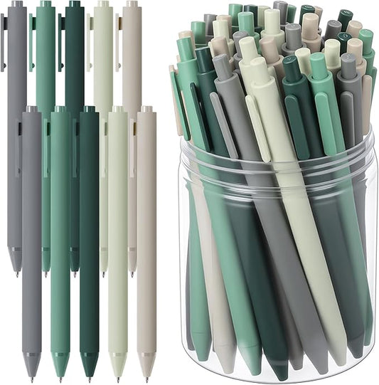 Crtiin 50 Pcs Gel Ink Pens Bulk Black Ink, Smooth Writing Cute Colorful Pens for Back to School First Day of School Teacher Student Server Office Supplies Staff Party Favor Gifts (Green Series)