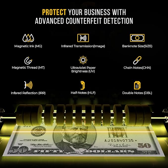KOLIBRI Money Counter Machine with Advanced Fake Detection & LCD Display | 1,500 Bills per Minute Single-Denomination Cash Counter | Bill Counter Machine (US Customer Support)