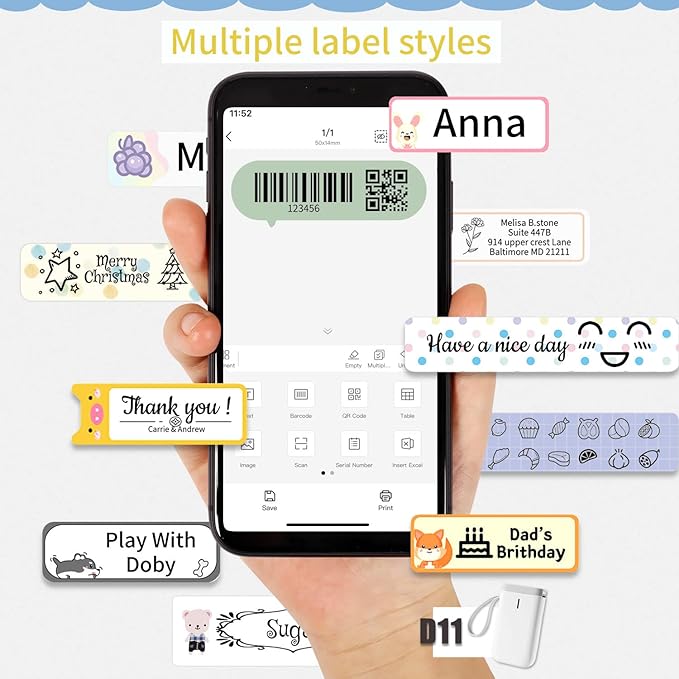 D110-M Label Maker Sticker Machine-Thermal Label Printer Inkless Portable Bluetooth Label Sticker Maker, Mini Bulk Printer for Business Home Office Compatible iOS Android USB Rechargeable-Green