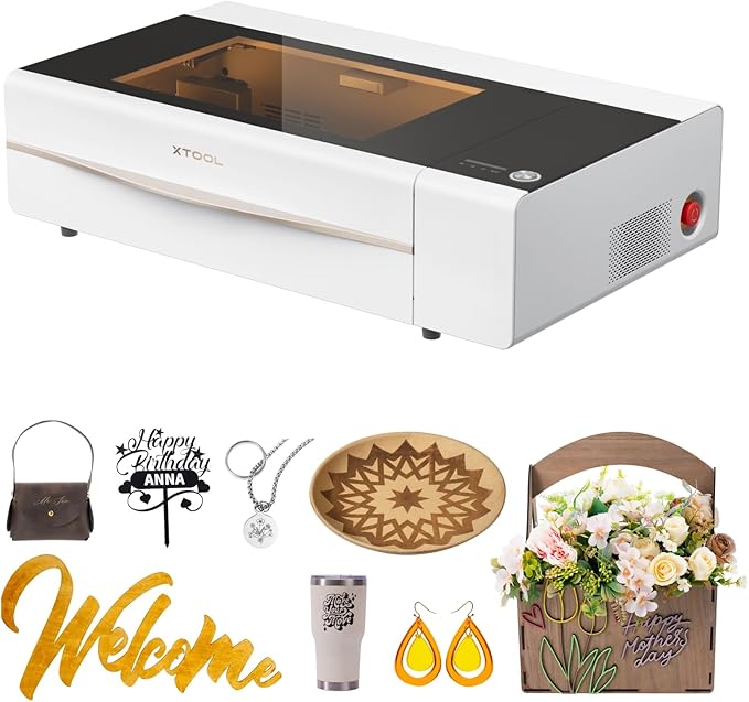 xTool P2 55W CO2 Laser Cutter, Smart Desktop CO2 Laser Engraver and Cutter Machine, Dual Smart 16MP Cameras, Curved Surface Engraving, Create with Wood and Metal Acrylic Glass Fabric Leather (White)