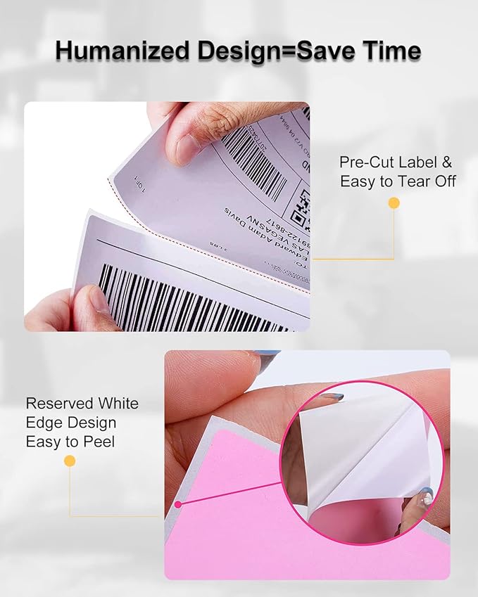 4x6 Thermal Label Printer Paper, Fan-Fold Shipping Labels,Water/Oilproof Adhesive Thermal Shipping Label Stickers Compatible with USPS, Shopify, Amazon, Etsy, Ebay, DHL, UPS- 100 PCS White