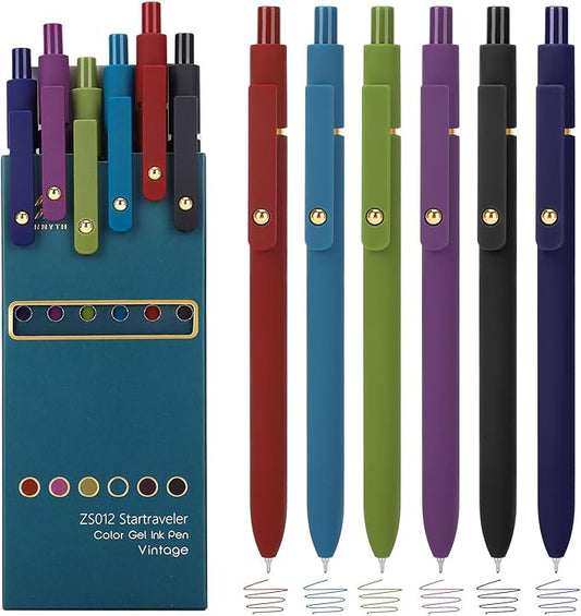 Ddaowanx Colorful Gel Pens, 0.5mm Fine Point Retractable,Multi Colored Pens for Journaling and Sketching,School Supplies,Stuffers for Teens, Gifts for Women (6Pcs-Vintage Colors)