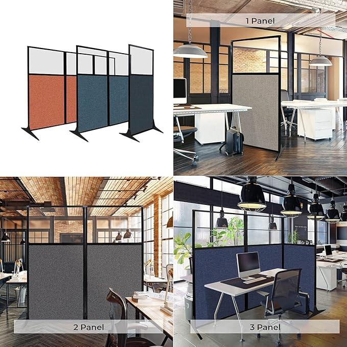 Versare Workstation Partition | Portable Wall Divider | Modern Office Cubicle | Free Standing Privacy Screen | Flexible Work Space | 99" x 70" W/Window, Slate Fabric Panels