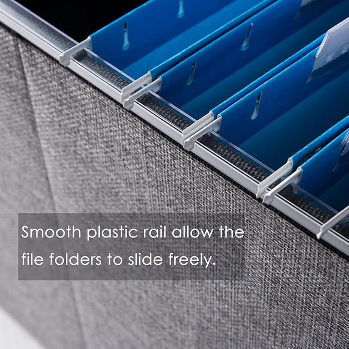 PRANDOM File Organizer Box - Set of 2 Collapsible Decorative Linen Filing Storage Hanging File Folders with Lids Office Cabinet Letter Size (15x12.2x10.75 inch)
