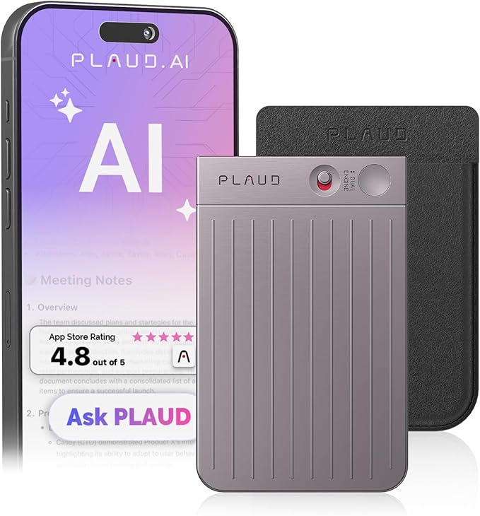 AI Voice Recorder, Note Voice Recorder w/Case, App Control, Transcribe & Summarize with AI Technology, Support 112 Languages, 64GB Memory, Audio Recorder for Lecture, Meeting, Call, Interview