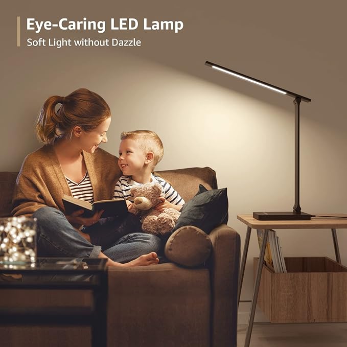 Lepro LED Desk Lamp with USB Charging Port Dimmable Home Office Touch Control Reading Table Lamp,3 Color Modes with 5 Brightness Level,College Dorm Room Essentials, Eye Caring, Sewing, Crafting, Black