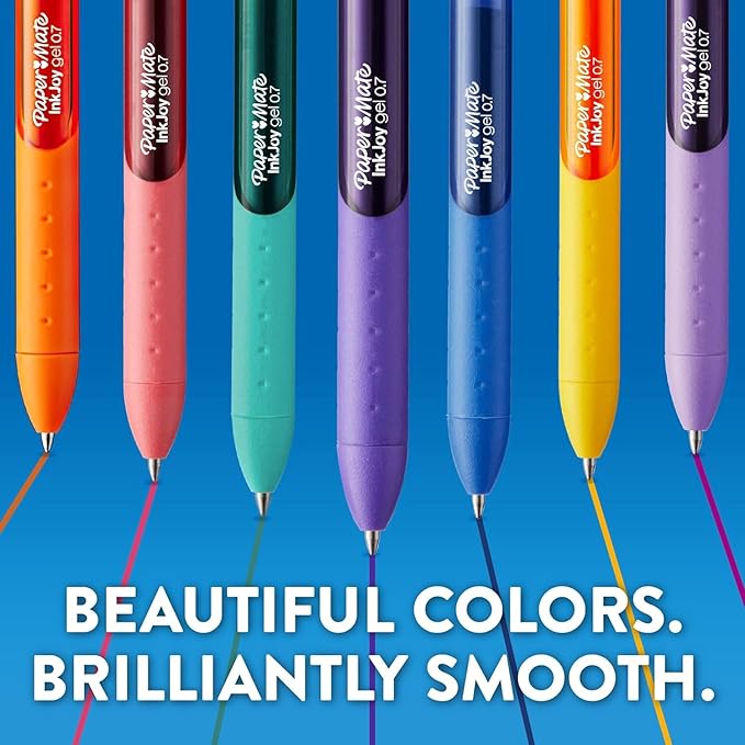 Paper Mate InkJoy Gel Pens, Berry Ink, Medium Point (0.7mm), 3 Count, Bundle with Plastic Reusable Pouch