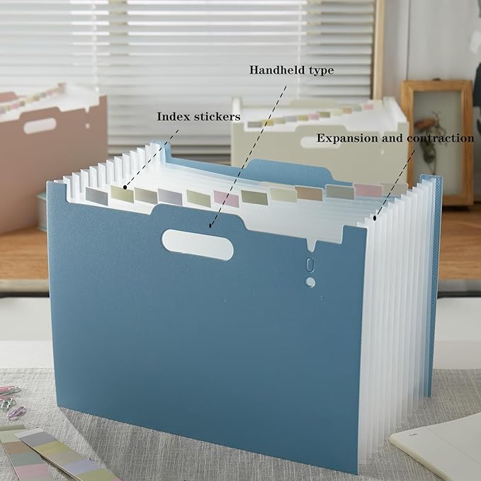 2-Piece Accordion Folder Manager, 12 Grid Expansion Pages, Upright and Open Portable Monthly Bill and Receipt Managers, Color Labels, School, Home, and Office letterhead/A4 Size Green