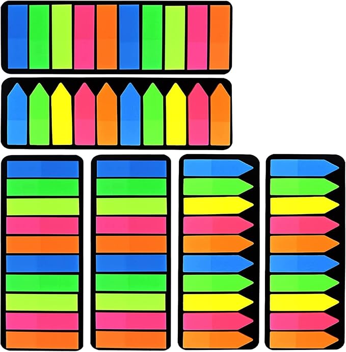 3000 Pieces Neon Page Markers Sticky Index Tabs, Colored Index Tab Flags, Fluorescen Sticker Tabs Note for Books, 12 Sets 2 Designs
