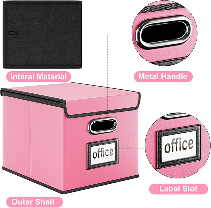 Huolewa Portable Leather File Organizer Storage Boxes, Collapsible File Folder Organizer Boxes with Lids, Document Organizer, Decorative Filing Box Cabinet for Letter/Legal File Folder Storage