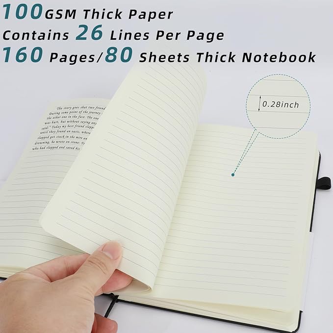 Coopay 6 Pack A5 Journal Notebook with 6 Pens Bulk Classic Ruled Hardcover Leather Journal Set with Pen Holder for Men Women Writing, Office, Home, School, College, Business, 8.3” x 5.5” (6 Colors)