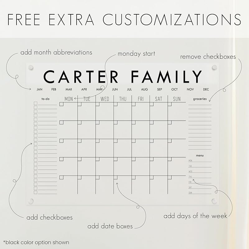 Personalized Clear Acrylic Calendar for Wall, Calendar Whiteboard for Wall, Dry Erase Wall Calendar, Wall Calendar Organizer System for Home (Block, Blush, 38"W x 26"H)