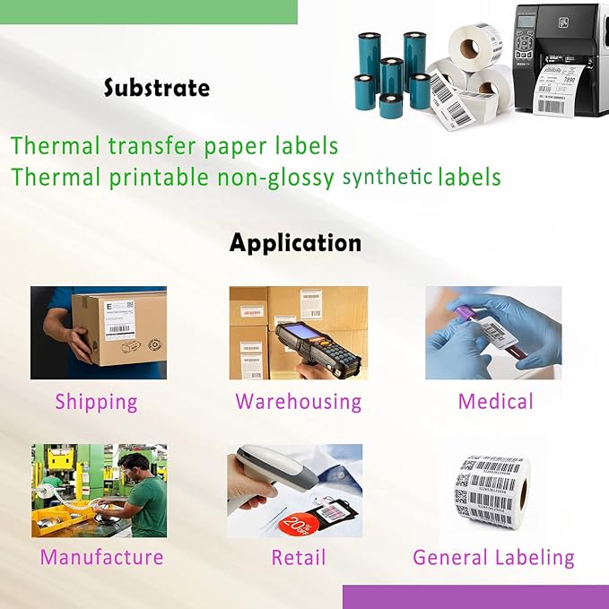 6.5'' x 1476' Premium Resin Enhanced Wax Ribbon, 165mm x 450m Black Thermal Transfer Ribbon, Barcode Thermal Label Printer Ribbon, CSO-Ink Outside, 1'' Core for Zebra, TSC, GoDex, Citizen (1 Roll)